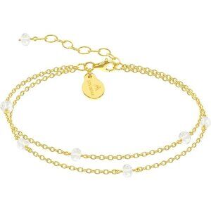 Clear Quartz Gold Handmade Double Chain Bead Bracelet